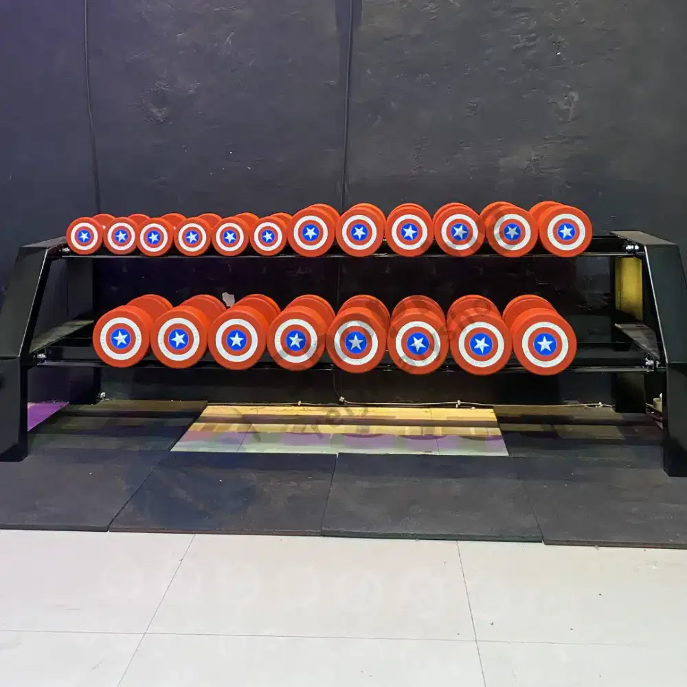 Dumbbell Rubber Set Captain America 2.5kg - 25kg + Rak Dumbell Karet
