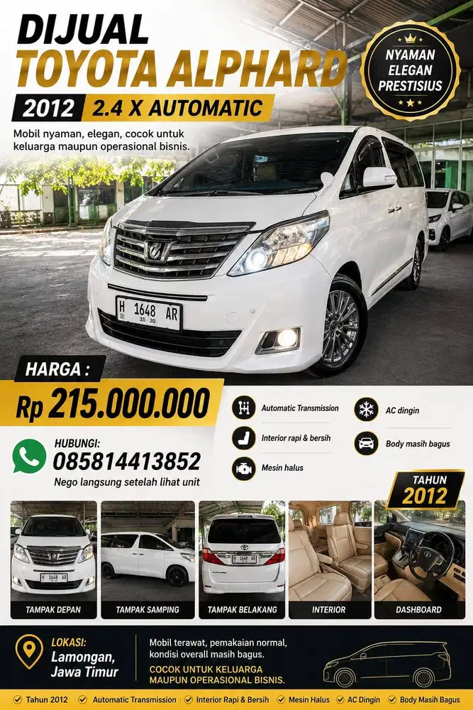 DIJUAL TOYOTA ALPHARD TAHUN 2012