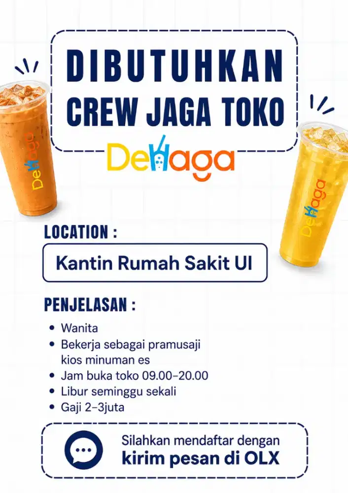 Dibutuhkan crew jaga toko minuman es