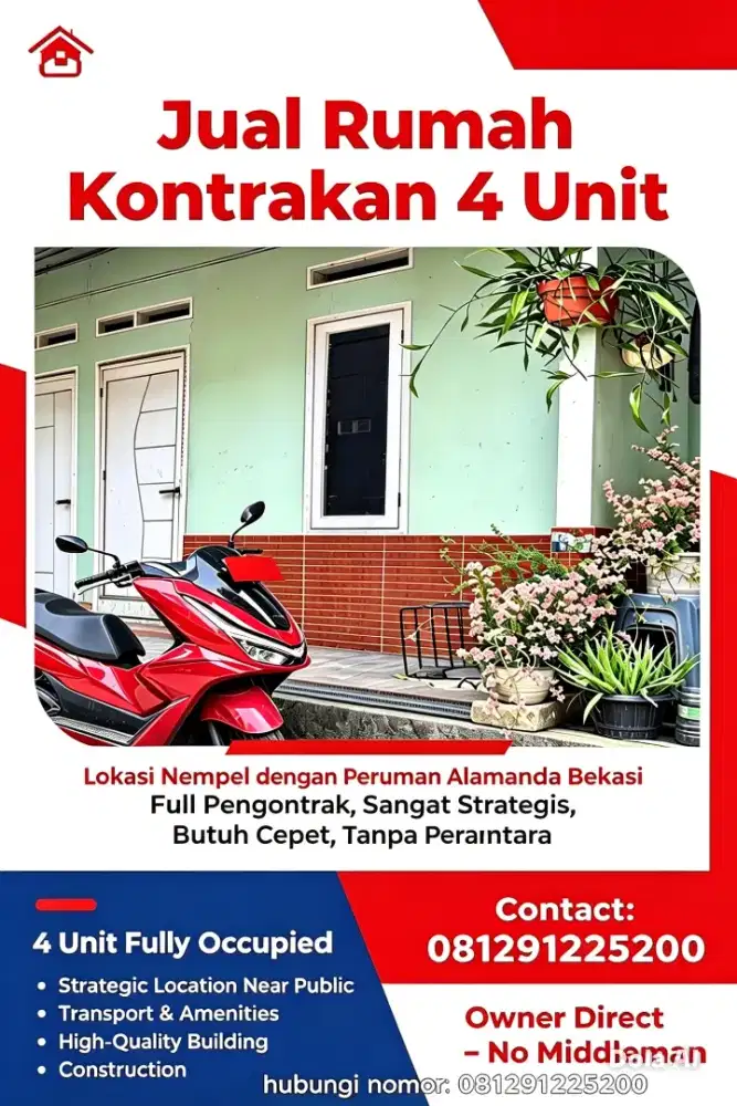 JUAL CEPAT: 4 UNIT RUMAH KONTRAKAN FULL PENGONTRAK, PASIVE INCOME  OKE