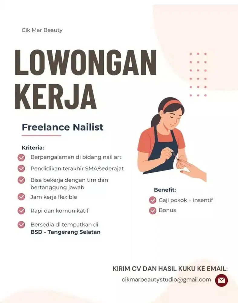 lowongan freelance nail artist salon kuku BSD