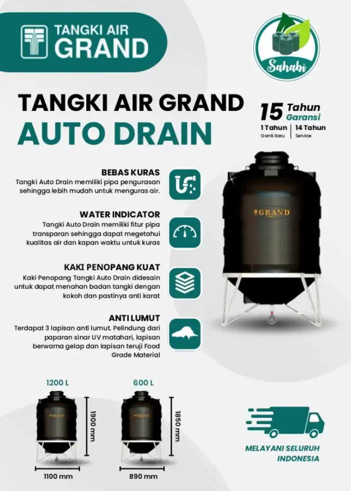 Tandon Tangki air Auto Drain Grand