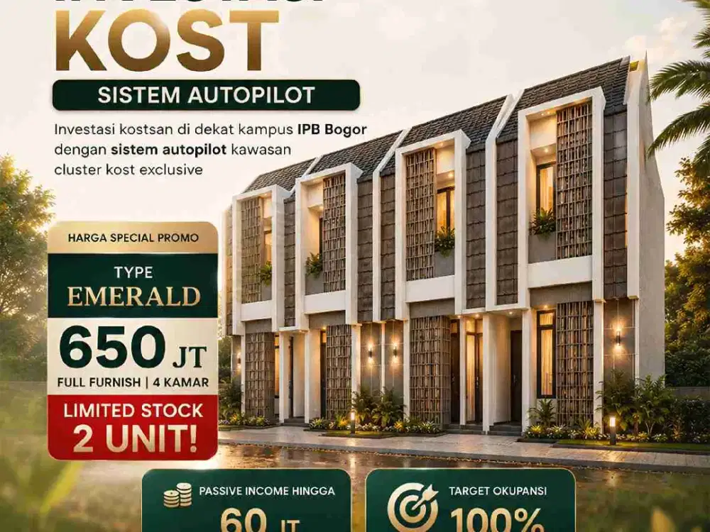 Promo Kost di Ring 1 IPB, Fully Furnished, Autopilot, SHM, Occupancy Tinggi, Hanya 600 meteran dari Gerbang