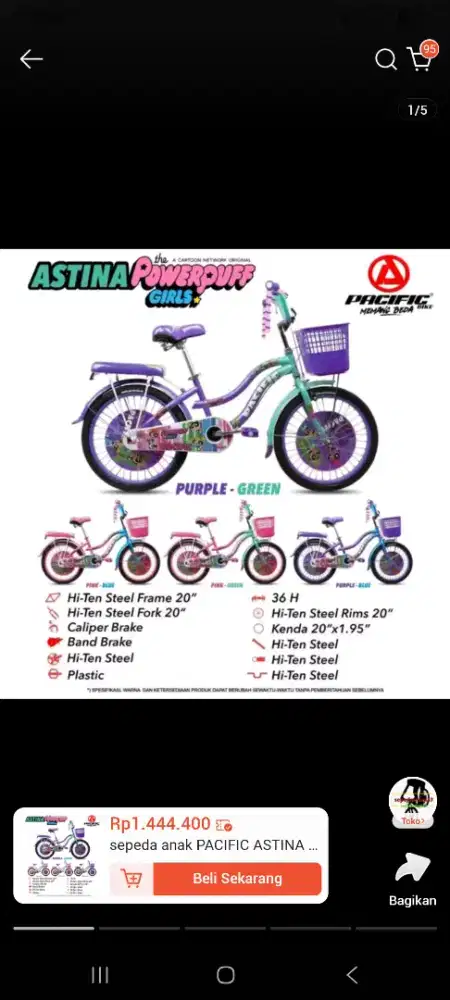 Jual sepeda cewek pasific astina powerpuff