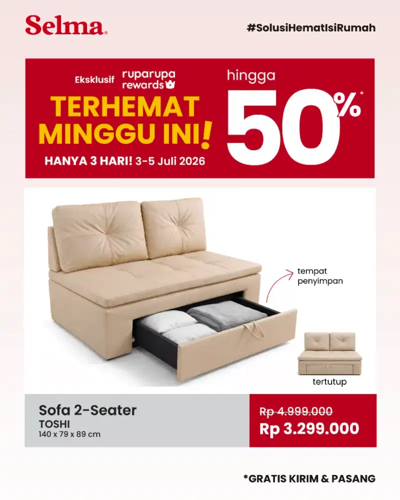 Sofa Toshi 2 Dudukan + Penyimpanan