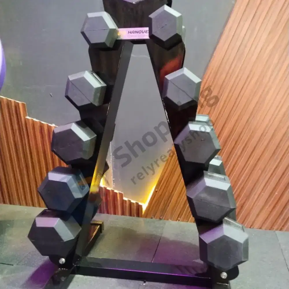 Dumbell Set Hexagon 2.5 - 12.5 KG dengan Rak Segi Enam Dumbbell Rack