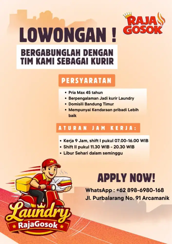 Lowongan kerja kurir laundry