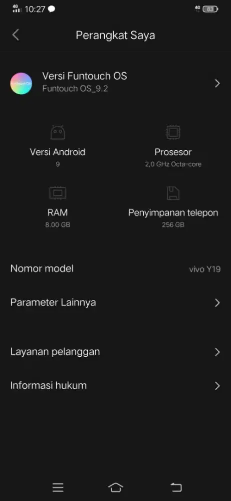 Vivo Y19, Spek Ram 8 Gb Penyimpenan Internal 256 Gb
