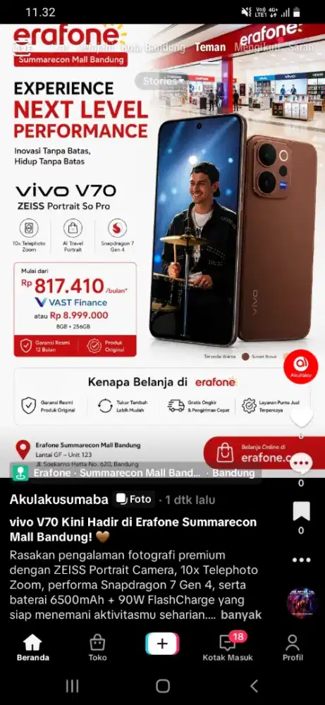 vivo V70 Kini Hadir di Erafone Summarecon Mall Bandung