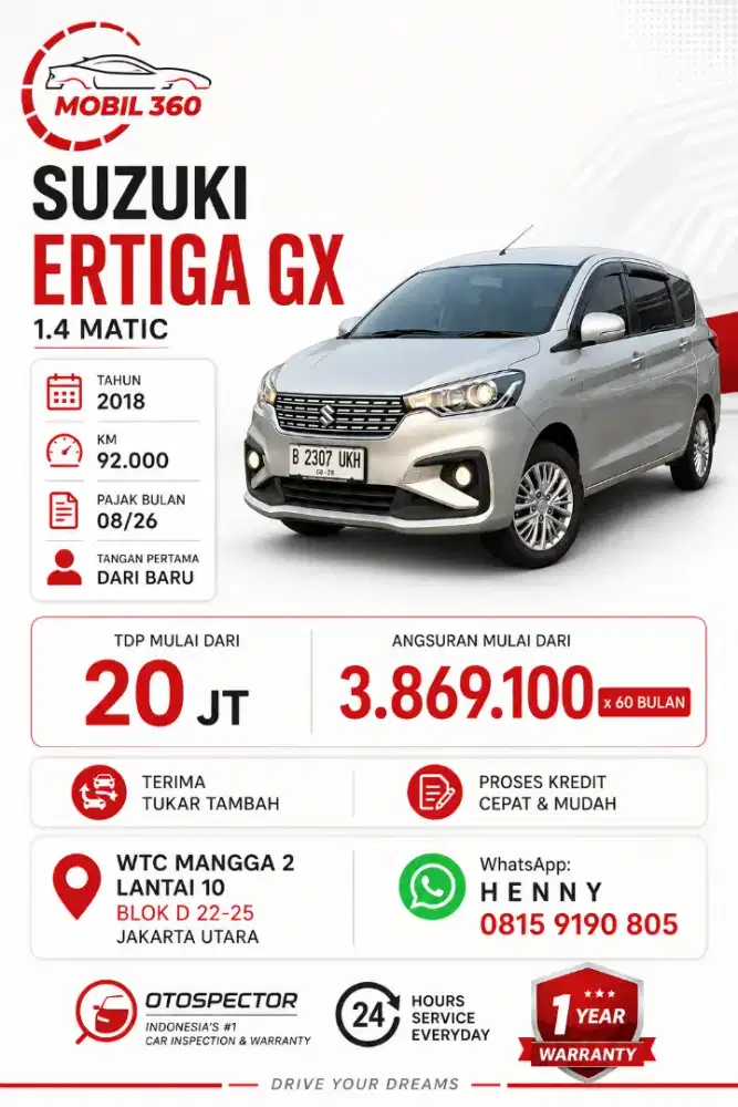 Ertiga GX 1.4 matic tahun 2018 silver