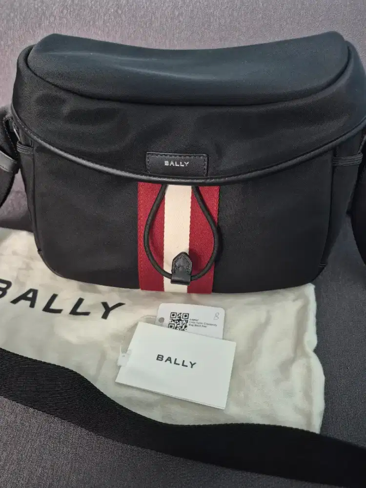 Bally Code Nylon Crossbody Bag Black Red
