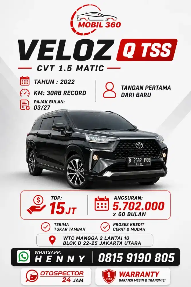 Veloz Q TSS CVT matic tahun 2022 warna hitam