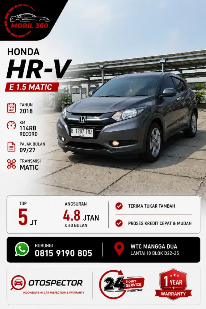 HR-V E cvt matic tahun 2018 abu abu