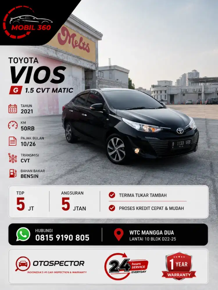 VIOS G 1.5 CVT MATIC tahun 2021 warna hitam