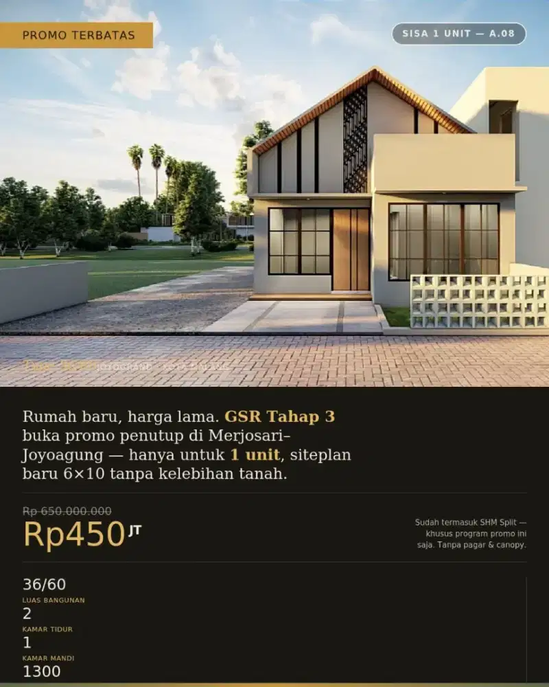 Rumah murah dekat Kampus UB 450 jt