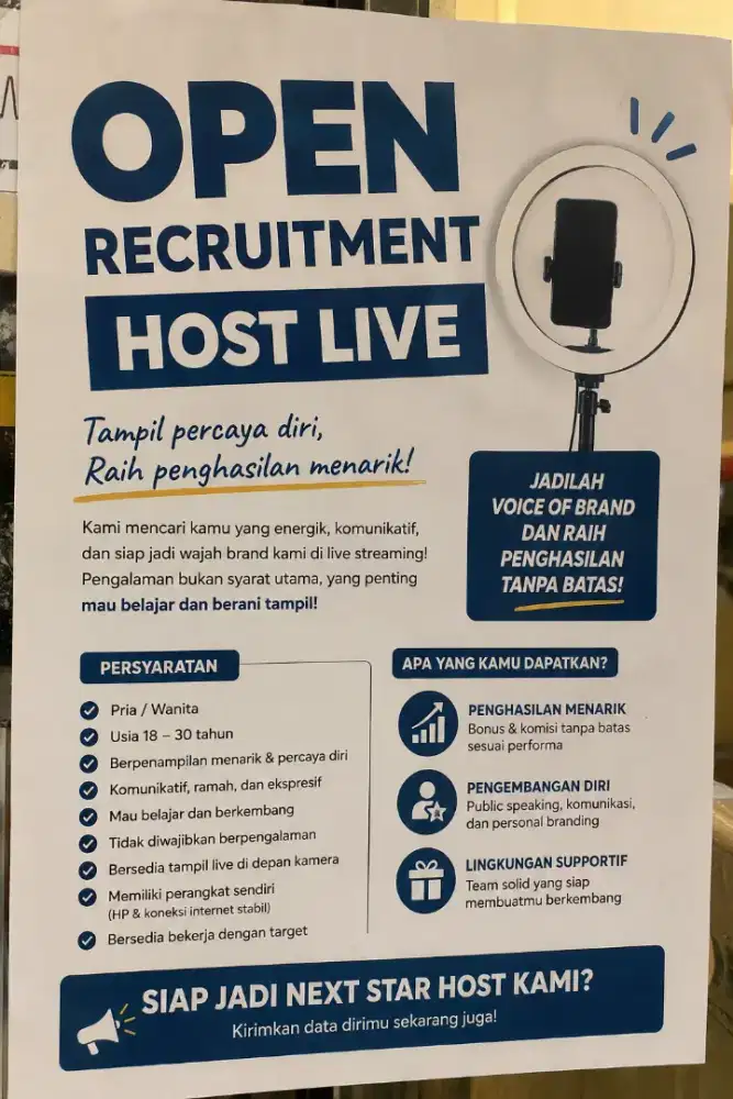 OPEN RECRUITMENT HOST LIVE STREAMING | Tanpa Pengalaman Bisa Daftar!