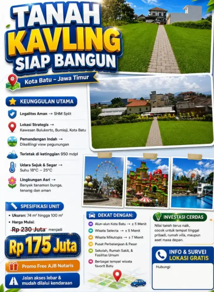 Tanah Kavling Siap Bangun BATU