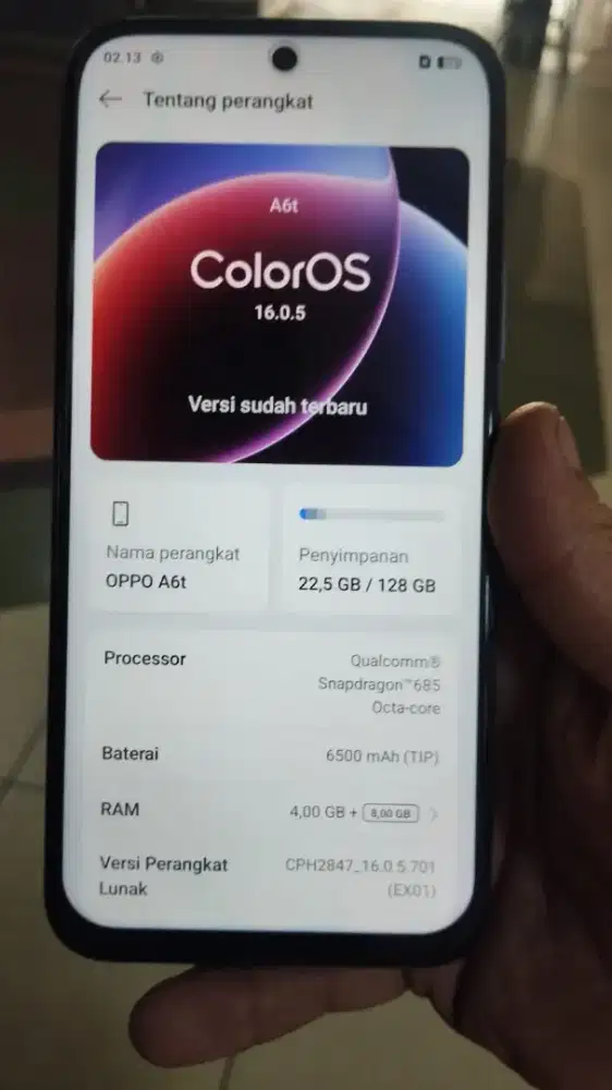 Pemakaian 2 bulan brng Mash mulus,ram 4+8 penyimpanan 128 hp Oppo a6t