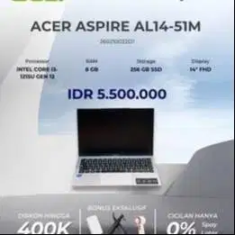 ACER ASPIRE AL14-51M12TH GEN INTEL CORE I3 1215U RAM 8GB SSD 256GB GAR