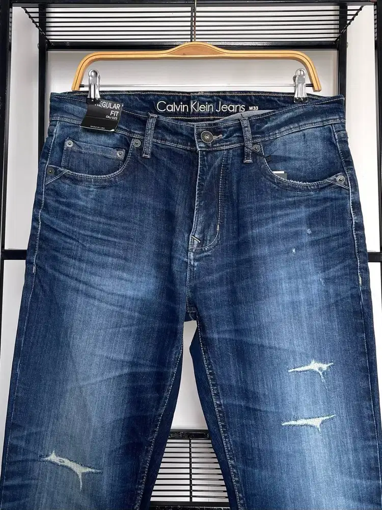 CALVIN KLEIN JEANS STRAGHT LEG DISTRESSED INDIGO BLUE FADING JEANS 33