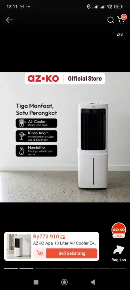 Air cooler / kipas angin APA azko 13 liter, 996cmh, dapat dari kado