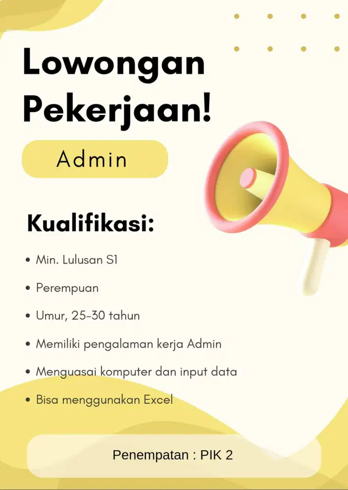 DIBUTUHKAN SEGERA ADMIN