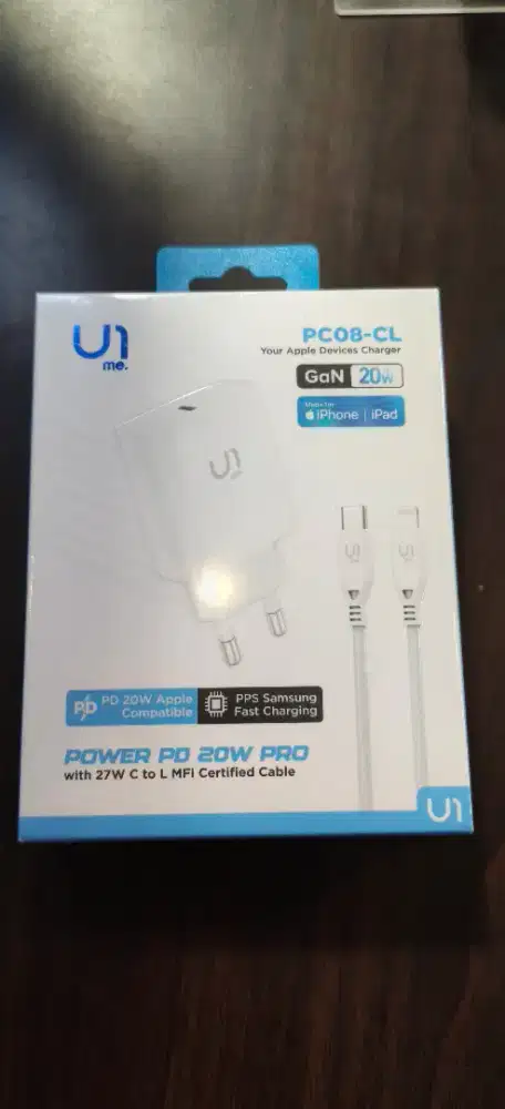 U1me Charger iPhone MFi Type-C 20W EU + Kabel c to L 1M - PC08CL