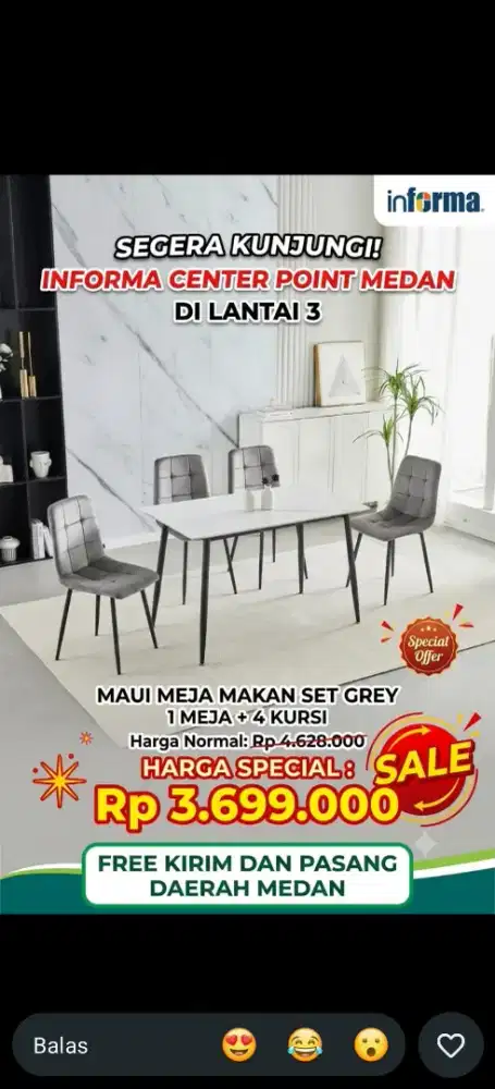 Kredit 1set meja makan hanya dengan KTP