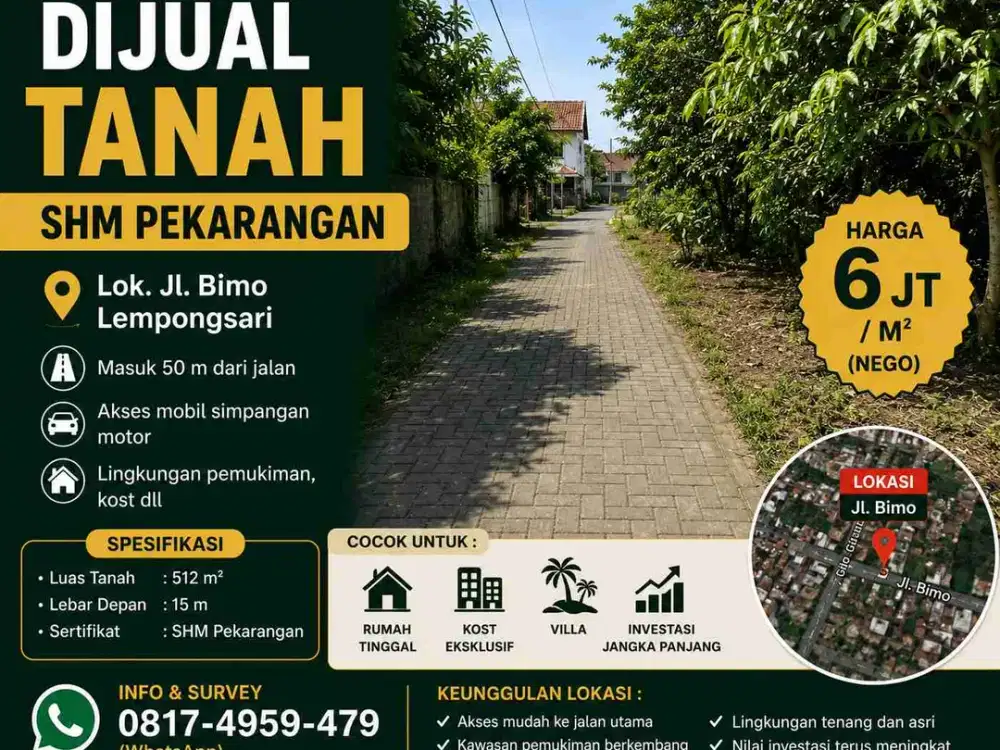 Dijual Tanah SHM 512 m² Jl. Bimo Lempongsari Sleman – Dekat Ring Road Utara