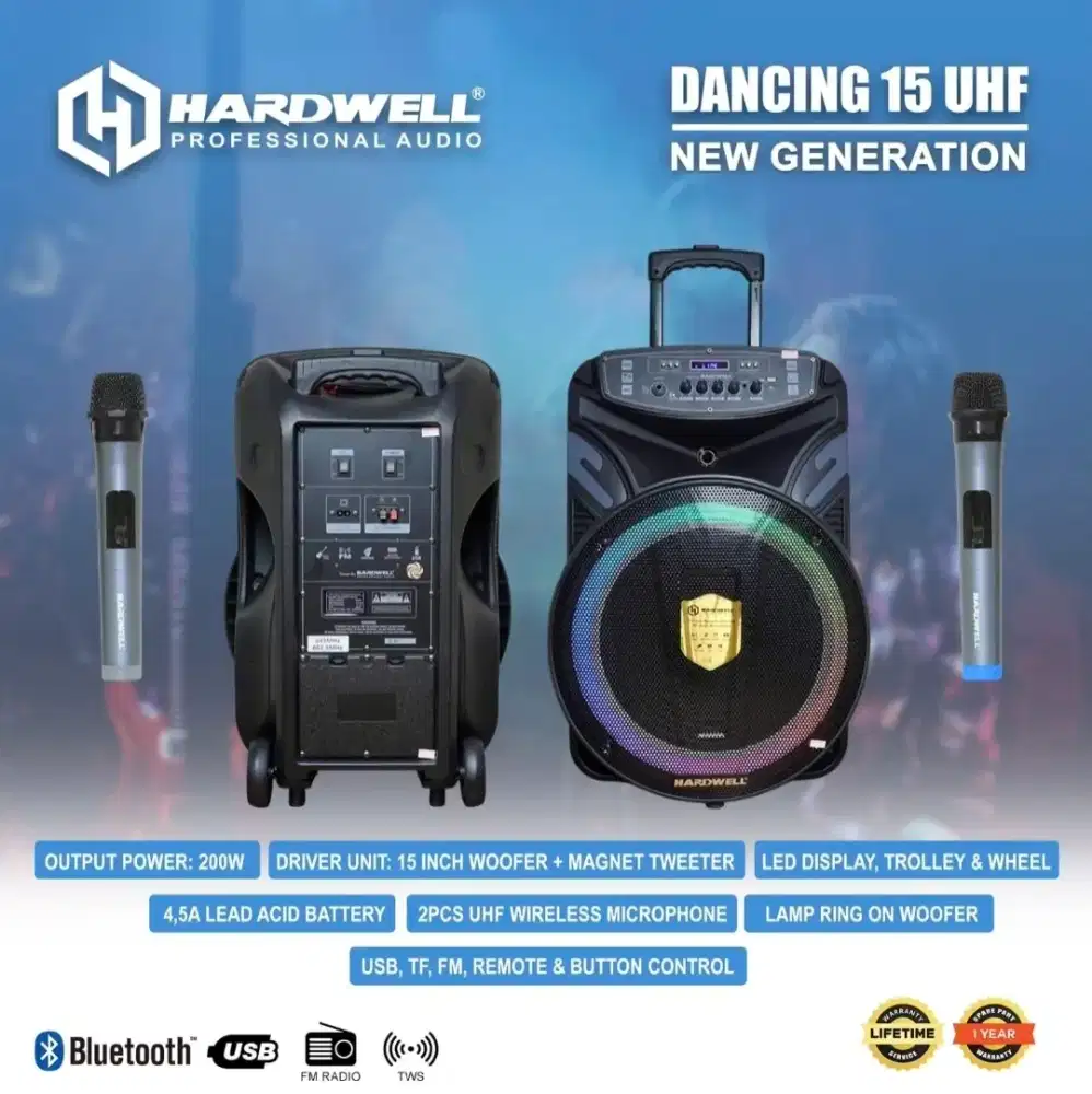 Speaker portable hardwell dancing 15 UHF 15 inch bluetooth ori resmi
