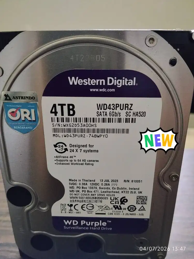 Hardisk Wd Purple 4TB Ori