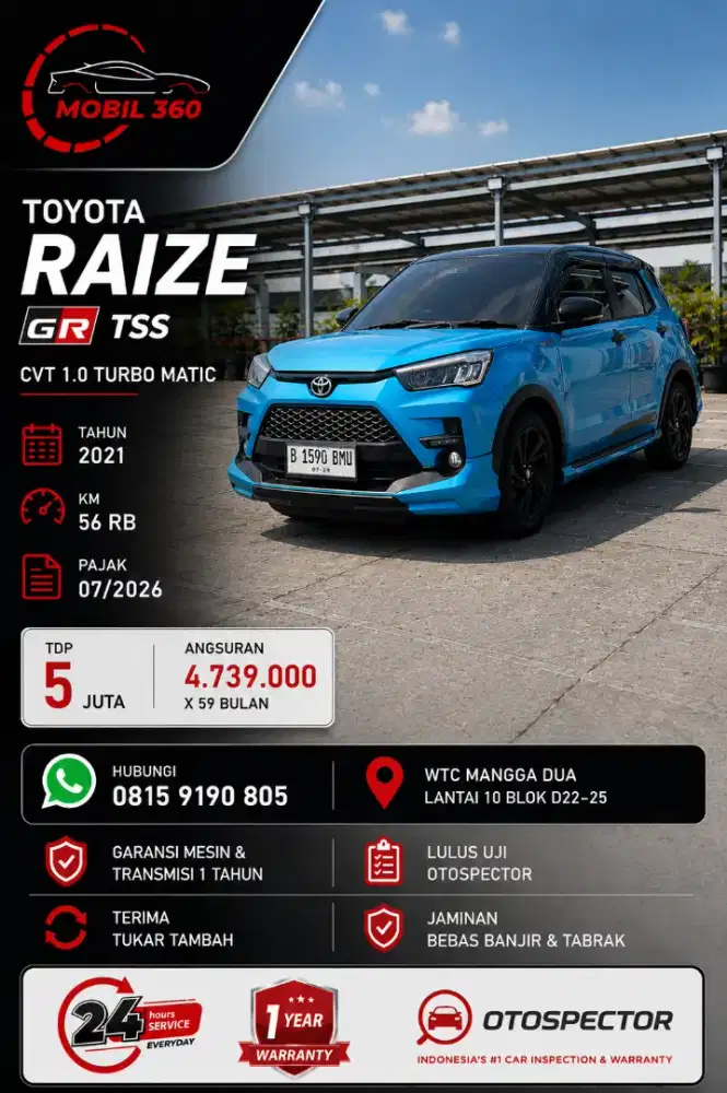 Raize GR TRD 1.0 cvt matic tahun 2021 biru