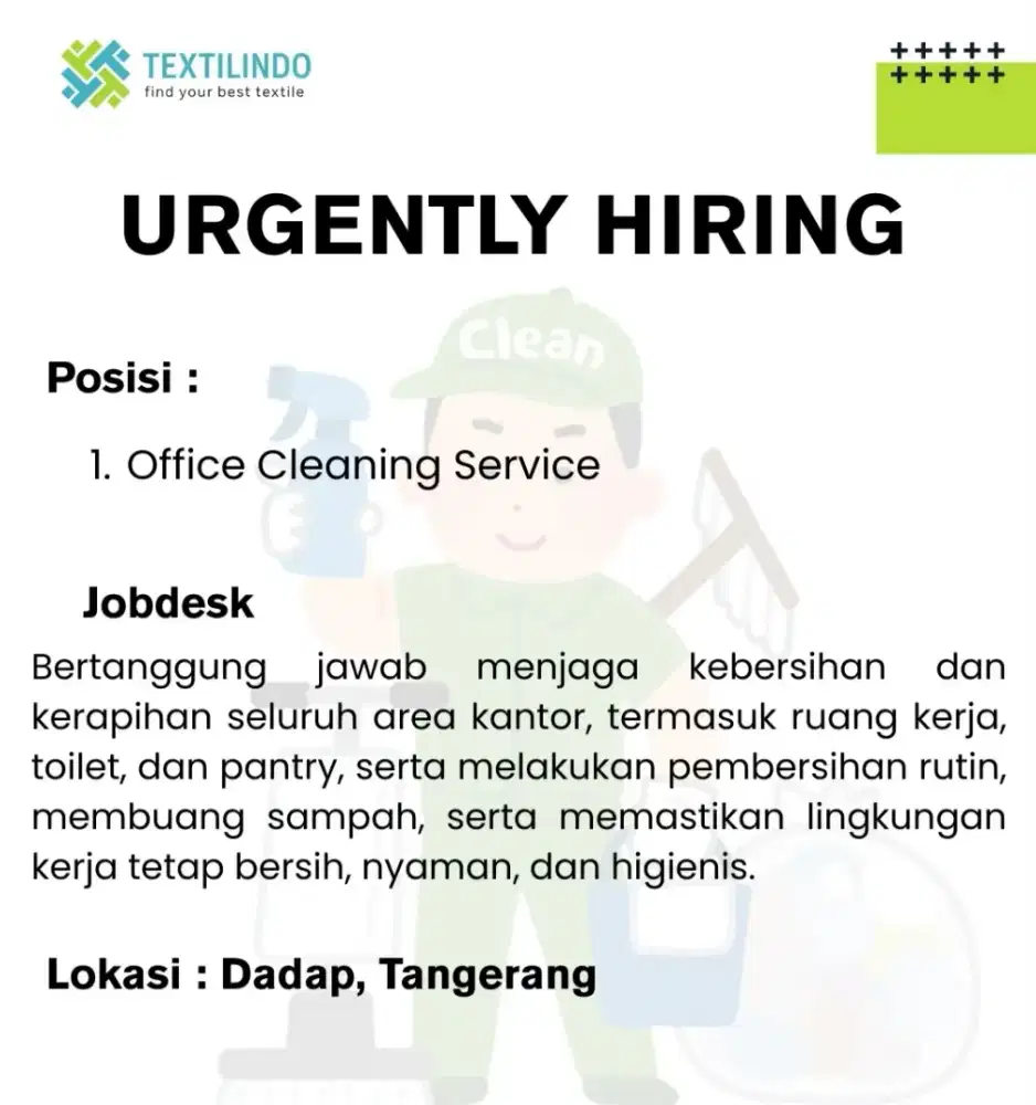 Dibutuhkan segera Cleaning Service