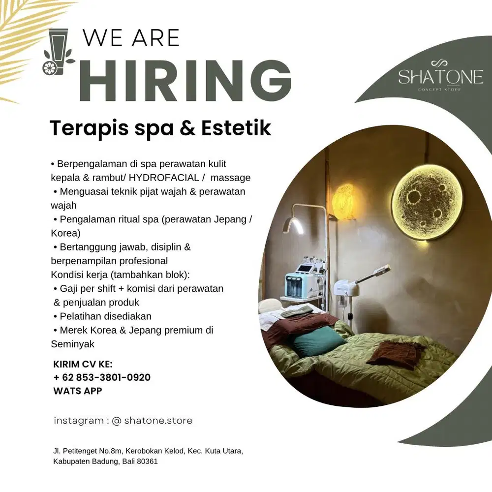 Lowongan Terapis Spa & Esthetic ( Freelance )