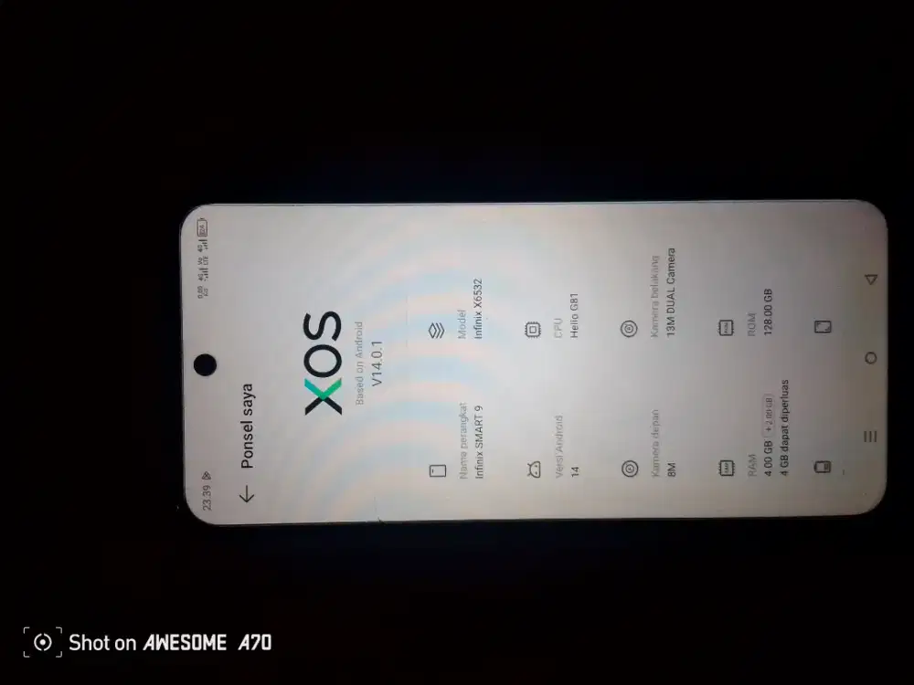 Di jual BU hp infinix smart 9, ram 4+4/128, kelengkapan hp dan casan.