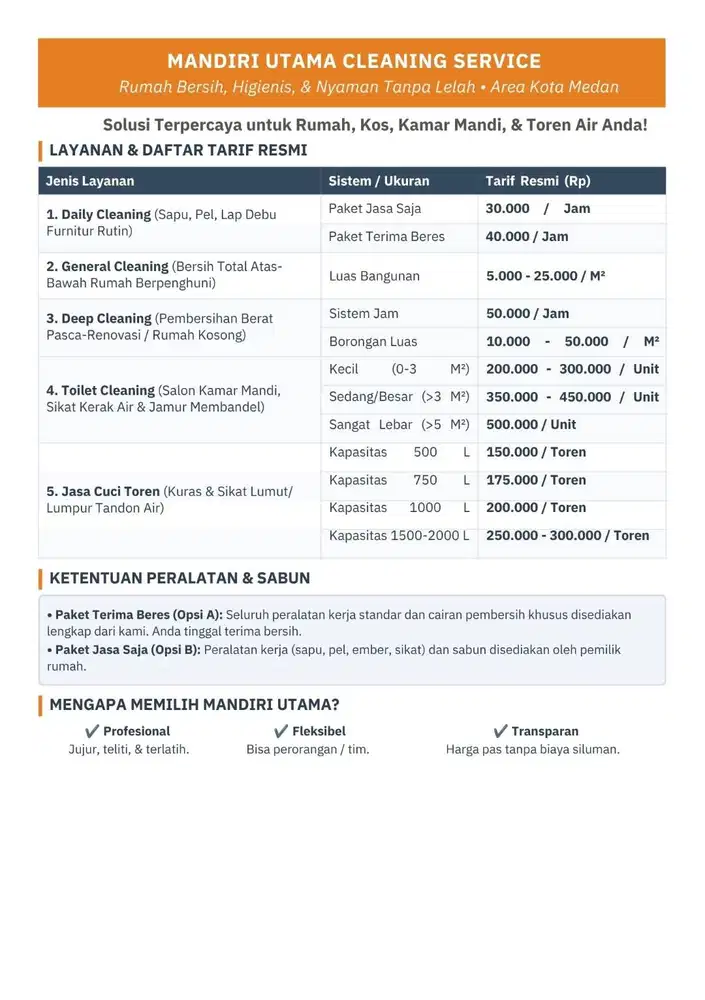 Jasa Bersih Rumah & Salon Kamar Mandi Medan - Mandiri Utama