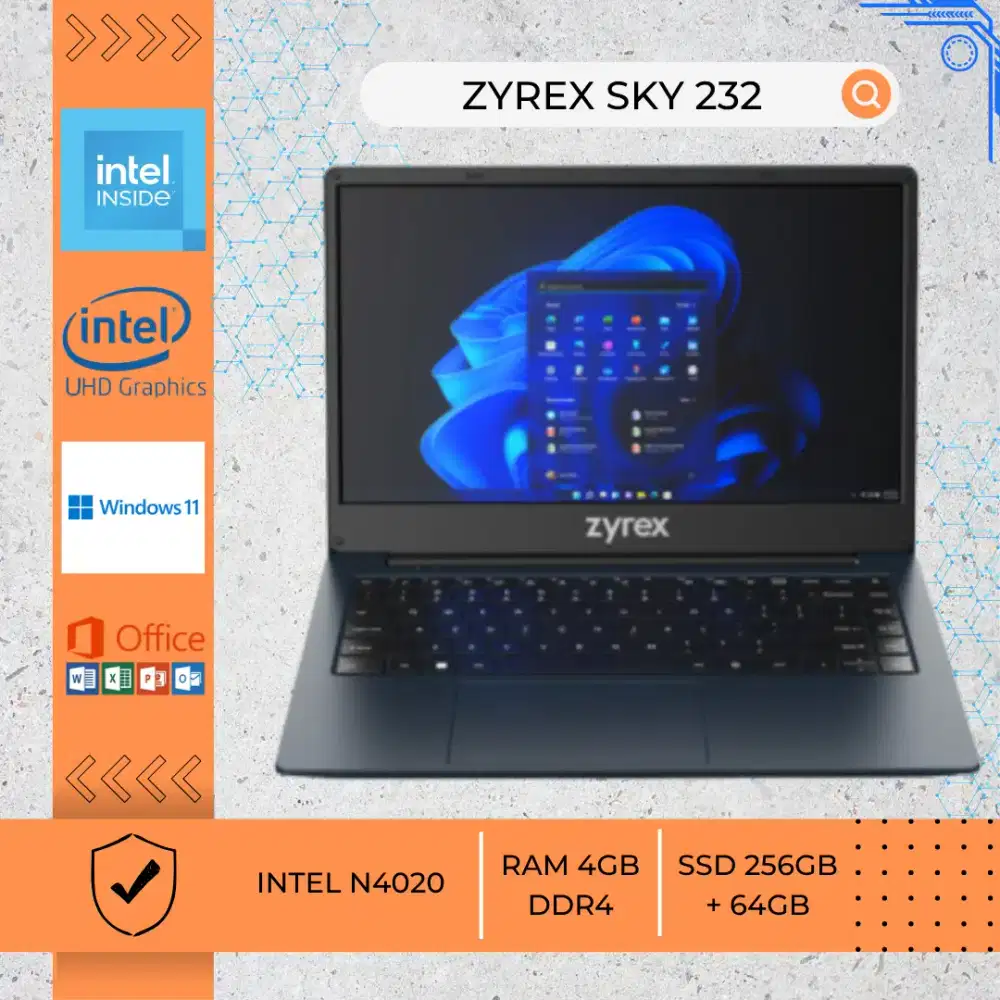 LAPTOP BEKAS ZYREX SKY 232 INTEL N4020 RAM 4GB DDR4 SSD 256GB +SD 64GB