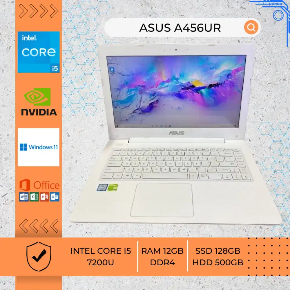 LAPTOP BEKAS ASUS A456UR INTEL CORE I5-7200U RAM12GB SSD128GB+HDD500GB