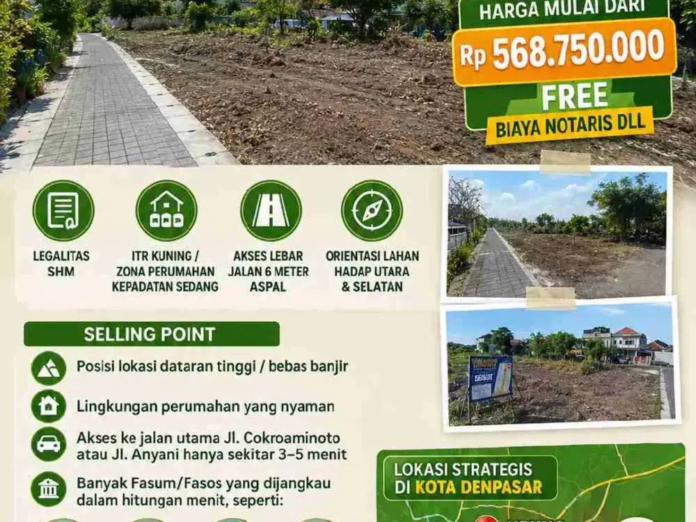 Jual Tanah Luas 65m² Lokasi Jl Green Kori, Ubung Kaja Denpasar  Utara