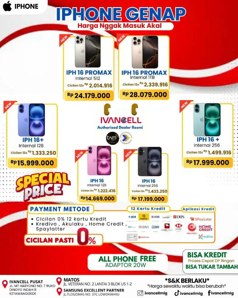 iPHONE  HARGA TERMURAH
FREE AKSESORIS 
PROMO CIICILAN 0%
GARANSI RESMI