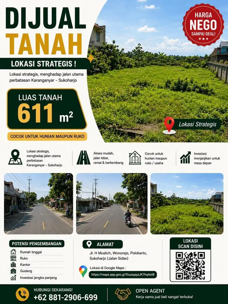 Tanah Polokarto Dijual Harga Nego