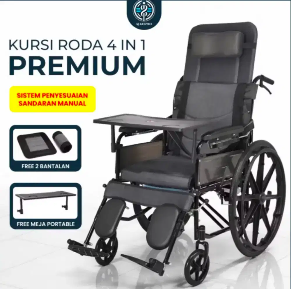 ALKESPRO kursi roda 24' ORIGINAL,free 2bantalan,meja portable,pispot