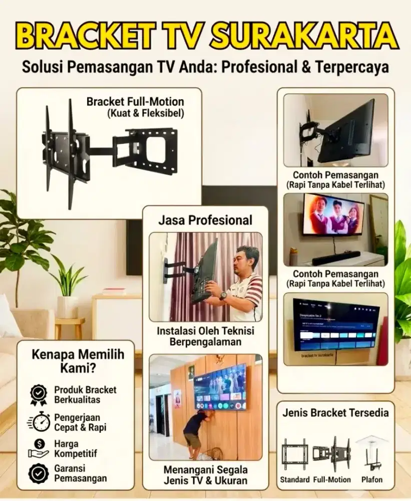 Bracket tv lcd led dan pemasangan (braket/breket)