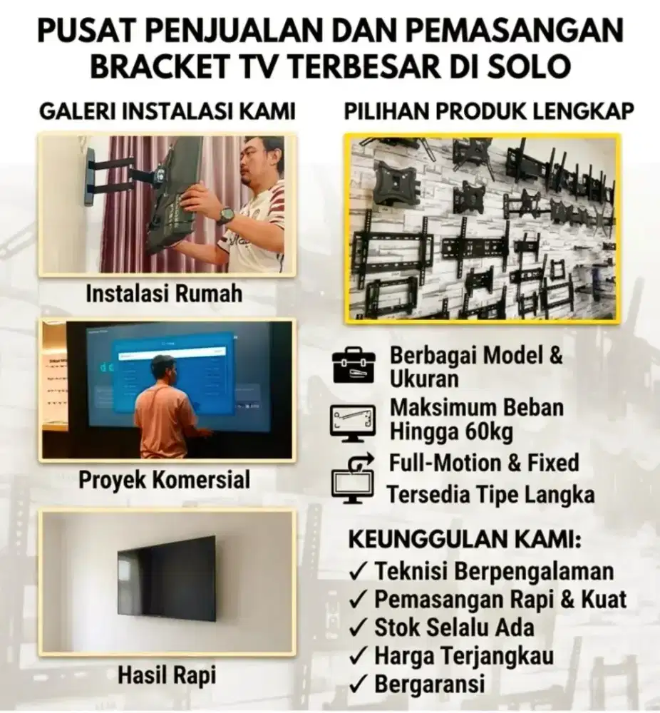Bracket tv pasang di tembok (braket/breket)