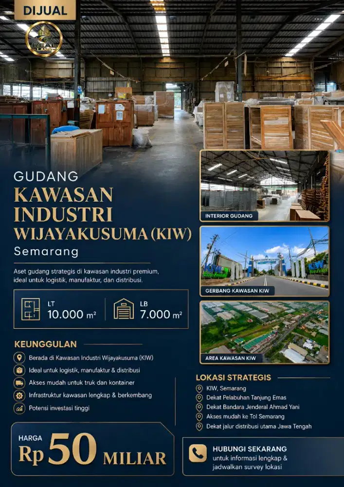 DIJUAL GUDANG KAWASAN INDUSTRI WIJAYAKUSUMA (KIW)
  Semarang