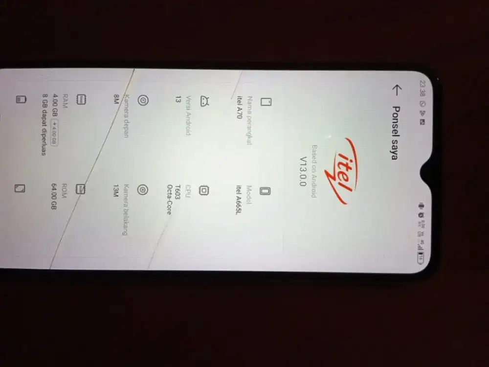 Di jual BU hp itel A70,ram 4/64, kelengkapan hp dan casan, lok Jakpus.