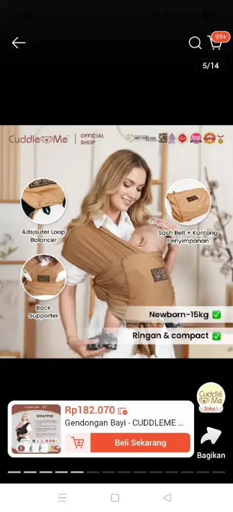 Gendongan bayi - Cuddleme wrapper gendongan instan newborn ergonomis