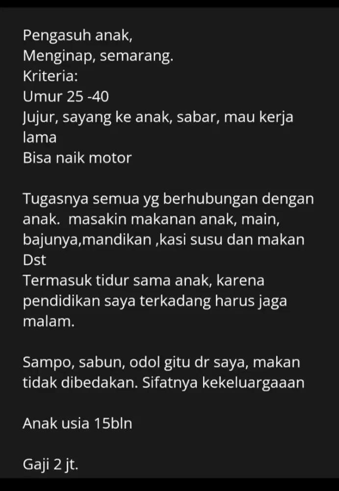 Pengasuh anak untuk umur 15 bln