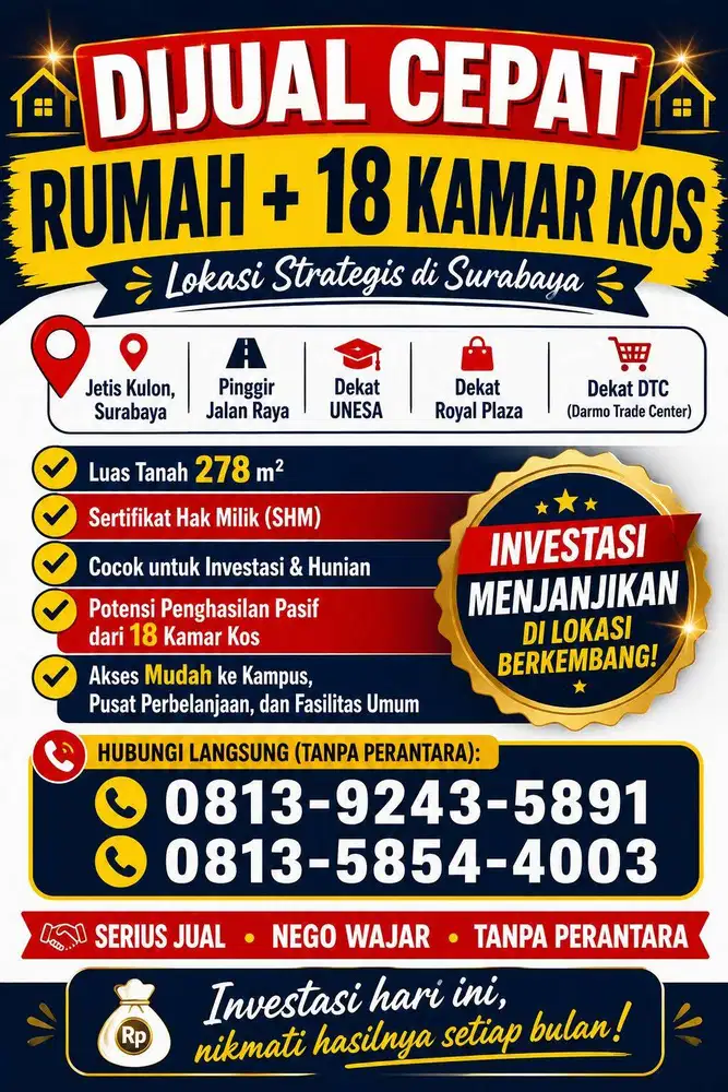 INVESTASI RUMAH KOS MURAH SURABAYA SELATAN