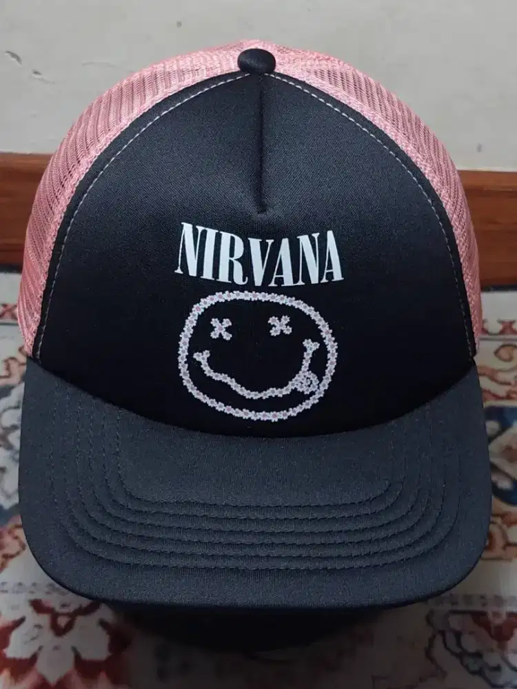 NIRVANA Smiley Face Pink Black Trucker Hat ORIGINAL